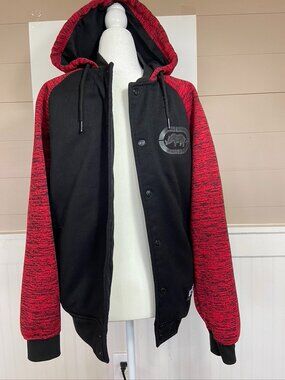 Vintage Ecko Unltd Zip Front Hoody Black and Red Sz M